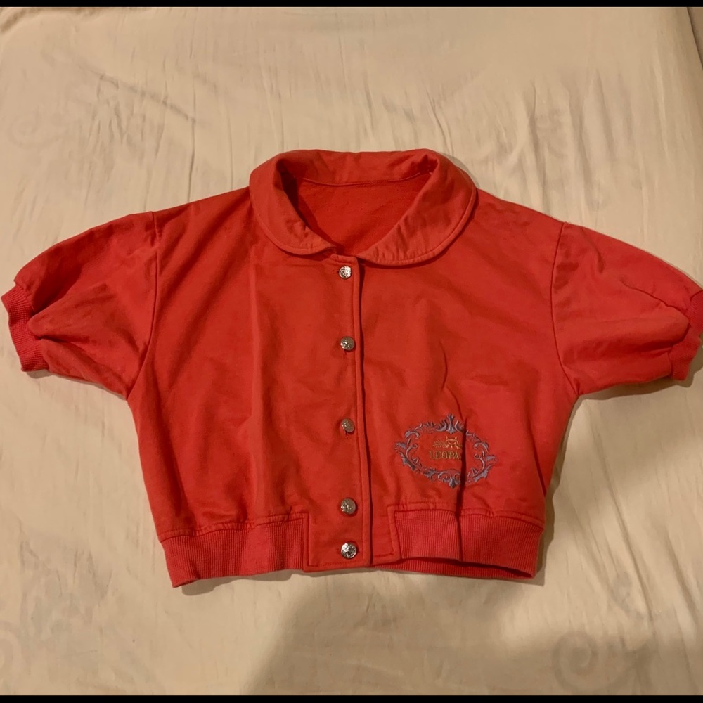 Button down cropped top in watermelon red